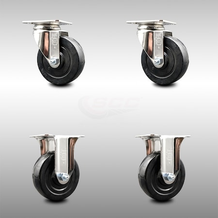 Service Caster 4 Inch 316SS Hard Rubber Wheel Swivel Top Plate Caster Rigid SCC, 2PK SCC-SS31620S414-HRS-2-R-2